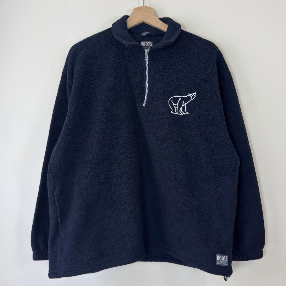 Vintage 90's Roots Athletics Canada Pullover Half Zip Nelvana Fleece Sweatshirt